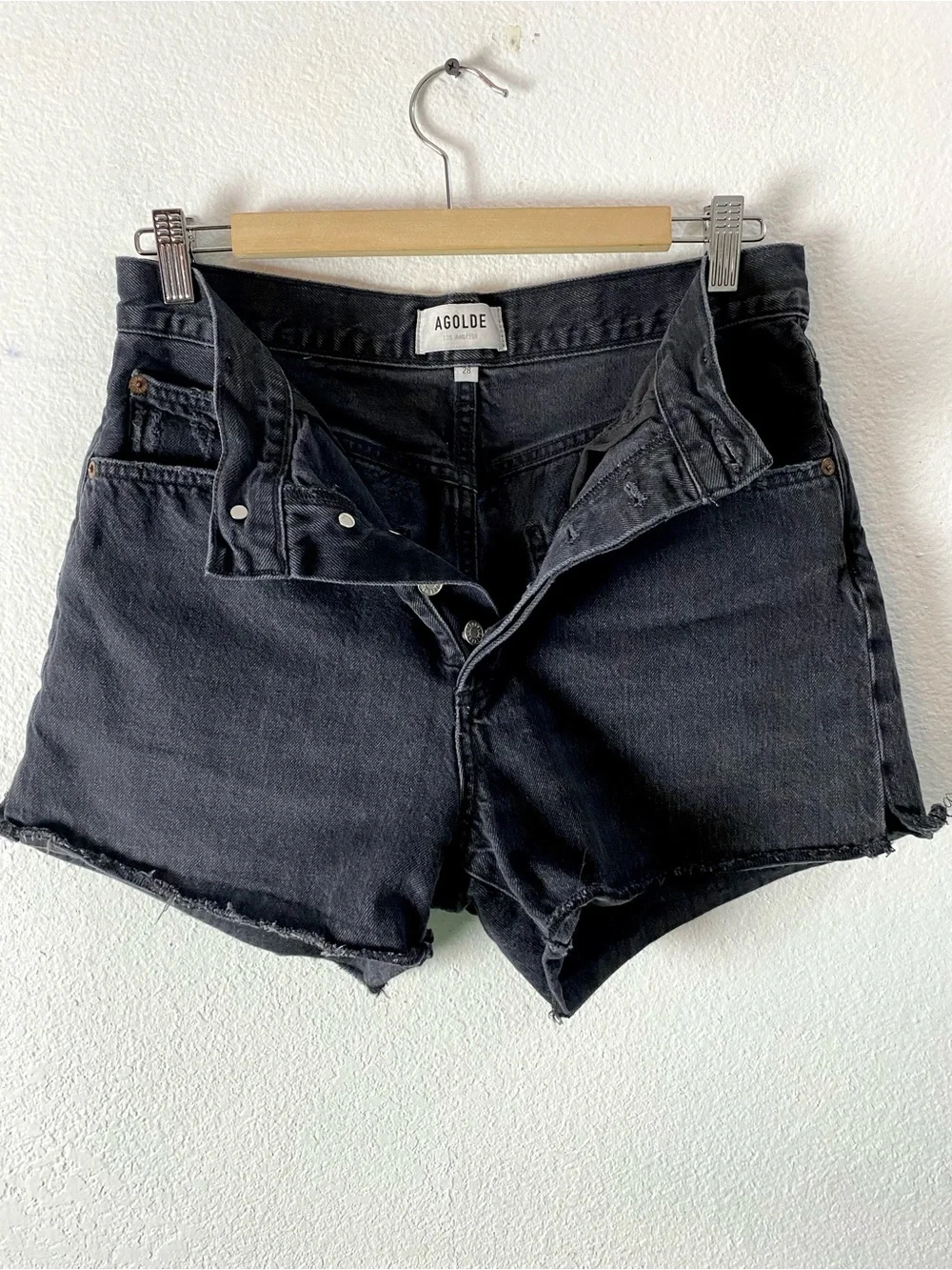 Agolde Dee High Rise Denim Jean Shorts Size 28 Black Slow Burn Organic Cotton